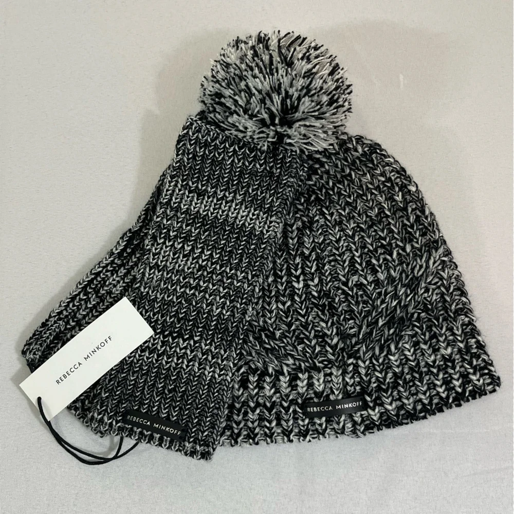 Rebecca Minkoff Beanie & Armwarmer Set - Marled Black